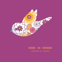 Vector colorful oriental flowers bird silhouette pattern frame N2