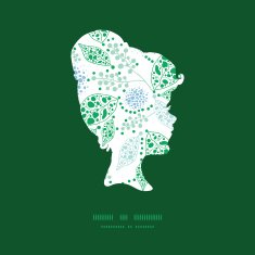 Vector abstract blue and green leaves girl portrait silhouette pattern N2