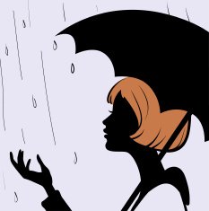 Girl Silhouette with Umbrella in rain