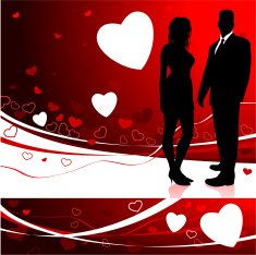 Sexy young couple on red Valentine's Day background N2