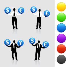 Young business man silhouettes with currency symbols N2