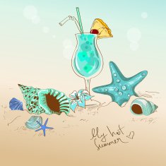 Illustration with seashells starfish and cocktail