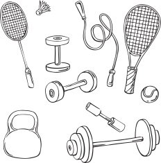 vector silhouette of various sports equipment