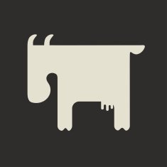 Silhouette of white goat with small horns standing sideways