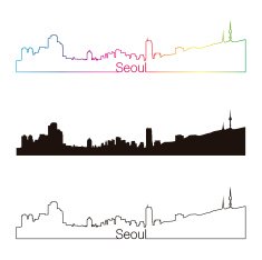 Seoul skyline linear style with rainbow