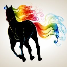 Beautiful running Horse black silhouette with bright color abstr