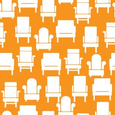 white icons of furniture on seamless pattern N2