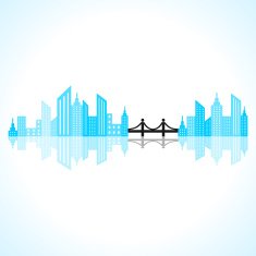 Abstract blue building design with bridge