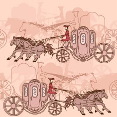 Seamless pattern of vintage horse carriages N2