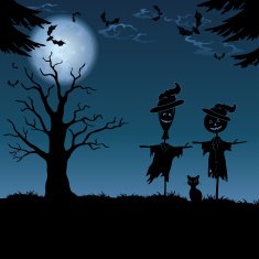 Halloween landscape with scarecrows
