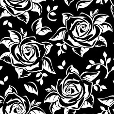 Seamless pattern with white silhouettes of roses on black Vector