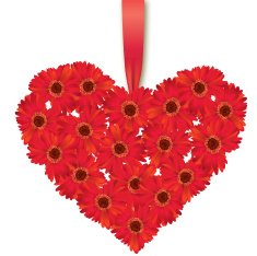 Flower bouquet heart shaped with ribbon N2