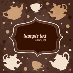 Background with teacups and teapots