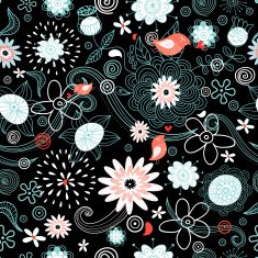 Flower texture with birds N2