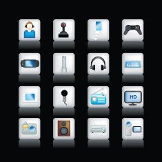 detailed entertainment icons on black