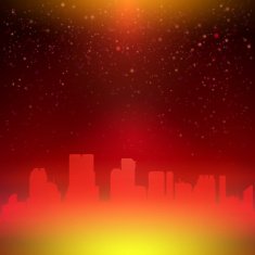 Red hot night city sky with stars background