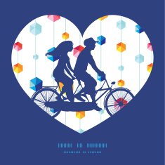 Vector abstract hanging jewels striped couple on tandem bicycle heart N2