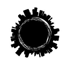 Black city silhouette label