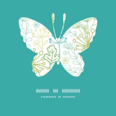 Vector mysterious green garden butterfly silhouette pattern frame