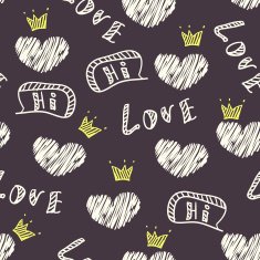 Dark doodle love seamless pattern with hearts N2