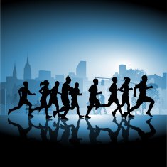 Silhouetted runners