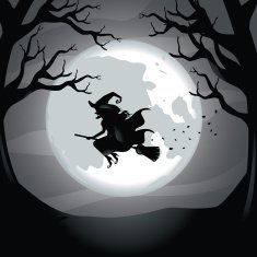 Wicked witch flies before the full moon