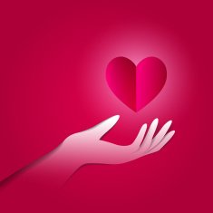 Paper hand with shiny heart N2