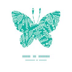 Vector emerald green plants butterfly silhouette pattern frame