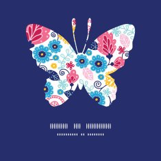 Vector fairytale flowers butterfly silhouette pattern frame N2