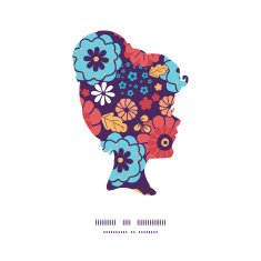Vector colorful bouquet flowers girl portrait silhouette pattern frame