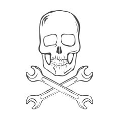 Hand Draw Skull with crossed wrenches vector