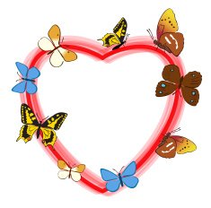 red heart with color butterflies - vector frame N2