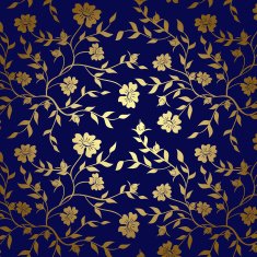 blue and gold floral texture for background - vector