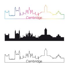 Cambridge skyline linear style with rainbow