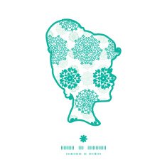 Vector abstract green decorative circles stars striped girl portrait silhouette