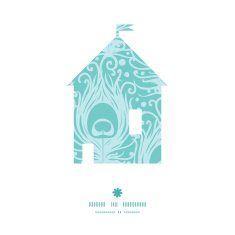 Vector soft peacock feathers house silhouette pattern frame