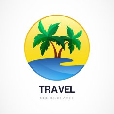 Vector logo design template Green palm on seaside
