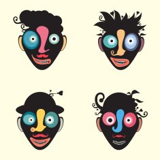 Set of colorful funny clown faces N2