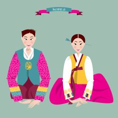 Ð¡ouple in traditional korean dresses Seollal Lunar New Year