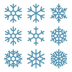 Set of Nine Snowflakes thin line ftat design vector