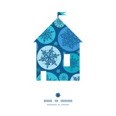 Vector round snowflakes house silhouette pattern frame N2