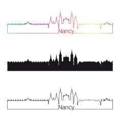 Nancy skyline linear style with rainbow
