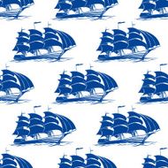 Seamless pattern of a fully rigged sailing ship
