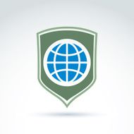 Earth globe with protection shield icon