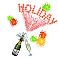 bottle of champagne and glass holiday inscription-firework N4
