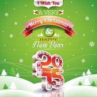 Christmas illustration with typographic design on landscape background
