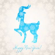 card with new year goat and snowflakes