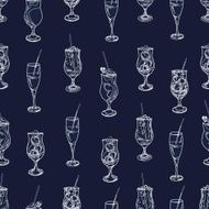 Cocktail party navy and white seamless vector pattern