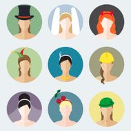 flat girls icons vector set for profile page or avatar N2