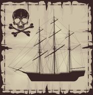 Large ship and skull over old paper